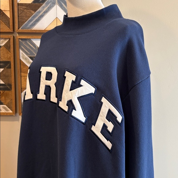 PARKE Heritage Varsity Mockneck in Denim Navy Blue + White size L/XL NEW - Picture 4 of 9